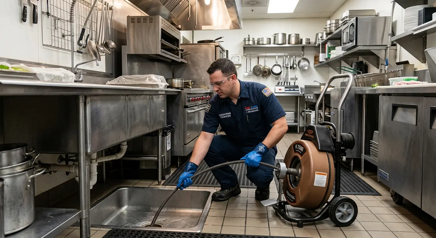 Commercial drain cleaning service in a restaurant kitchen in Sunny Isles Beach